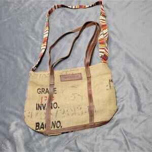 Vintage Addiction Purse Tea Sack Tan Crossbody Leather Jute Unique Festival Bag‎